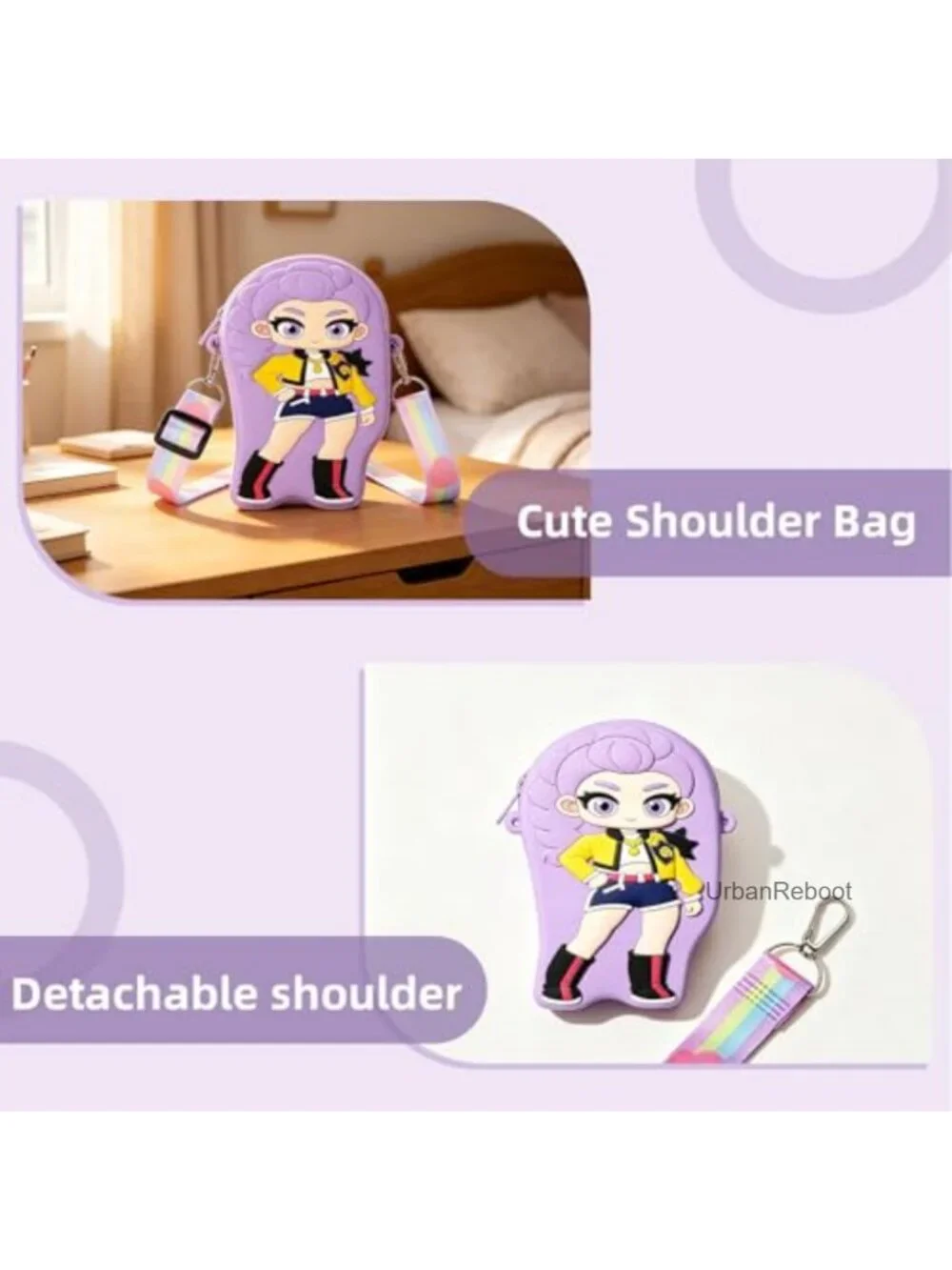 Kawaii K-pop Anime Silicone Mini Crossbody Bag with Zipper & Lanyard